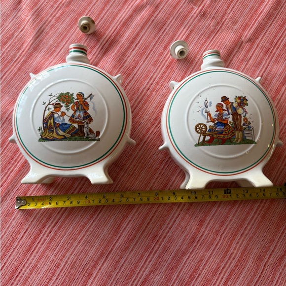Pair of Vintage Granit Hungary Pottery Folk Art Flasks - Picture 7 of 9